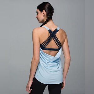 Lululemon Wild Tank,  light blue/gray stripe and navy camo bra, size 6